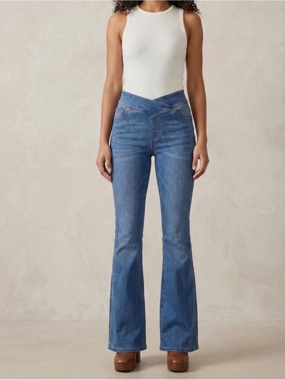 High-Rise V-Waist Flare Jeans in Blue